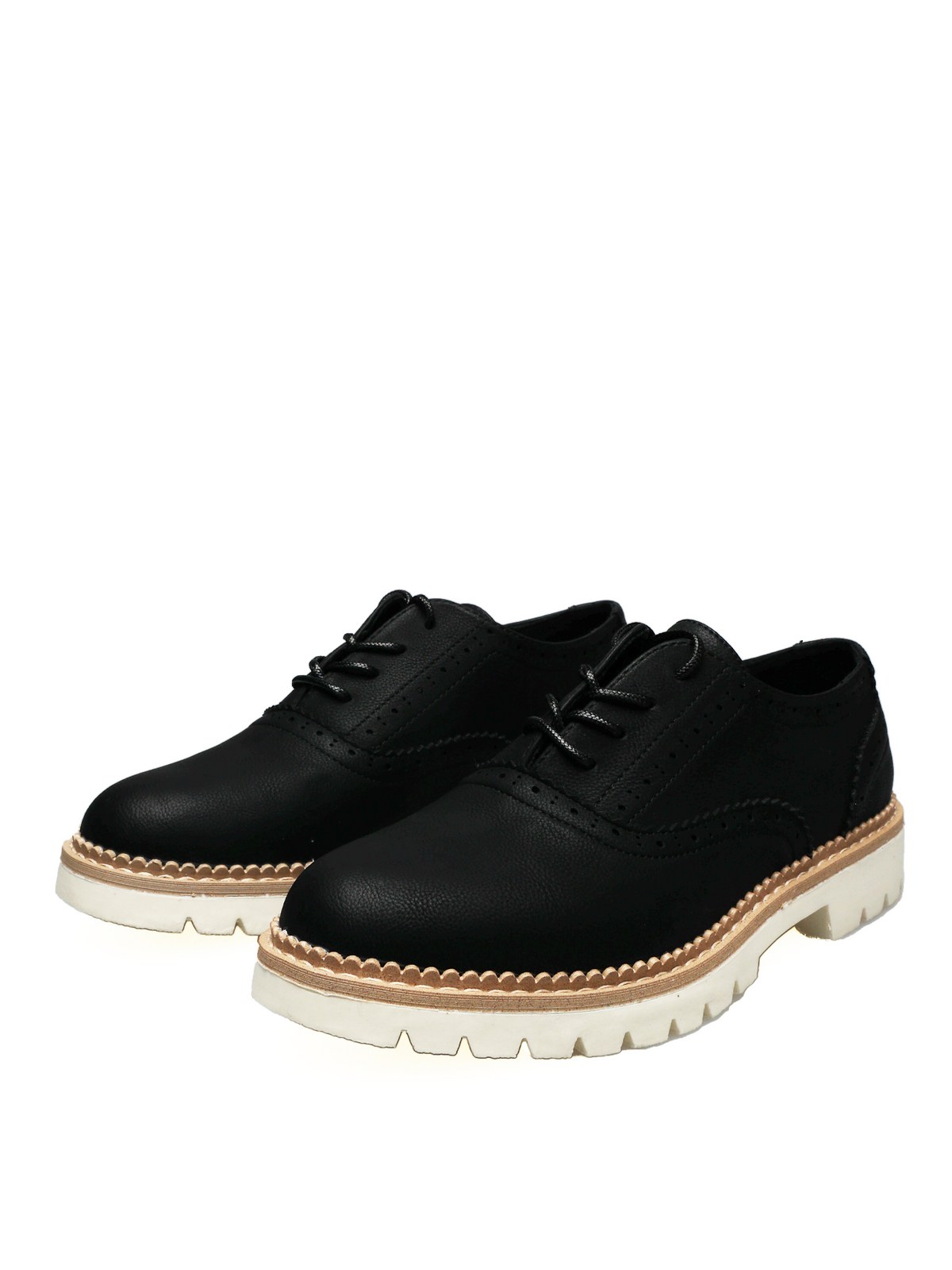 Women's Vintage Oxford Shoes, Perforated Lace-up Round Leather low-heeled shoes