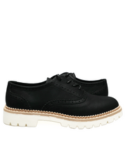 Women's Vintage Oxford Shoes, Perforated Lace-up Round Leather low-heeled shoes